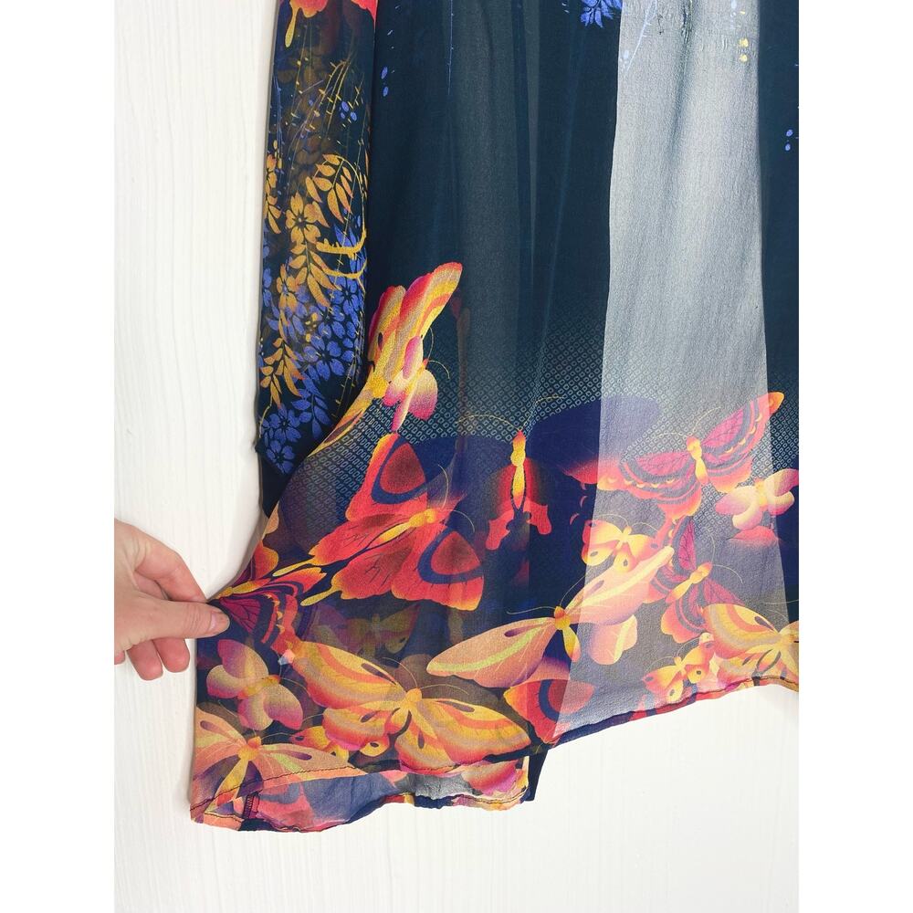 CITRON Black Sheer Silk Kimono Floral Butterflies US MEDIUM - Picture 12 of 15